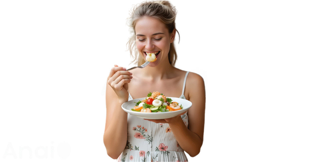 A person eating lychees for weight loss.