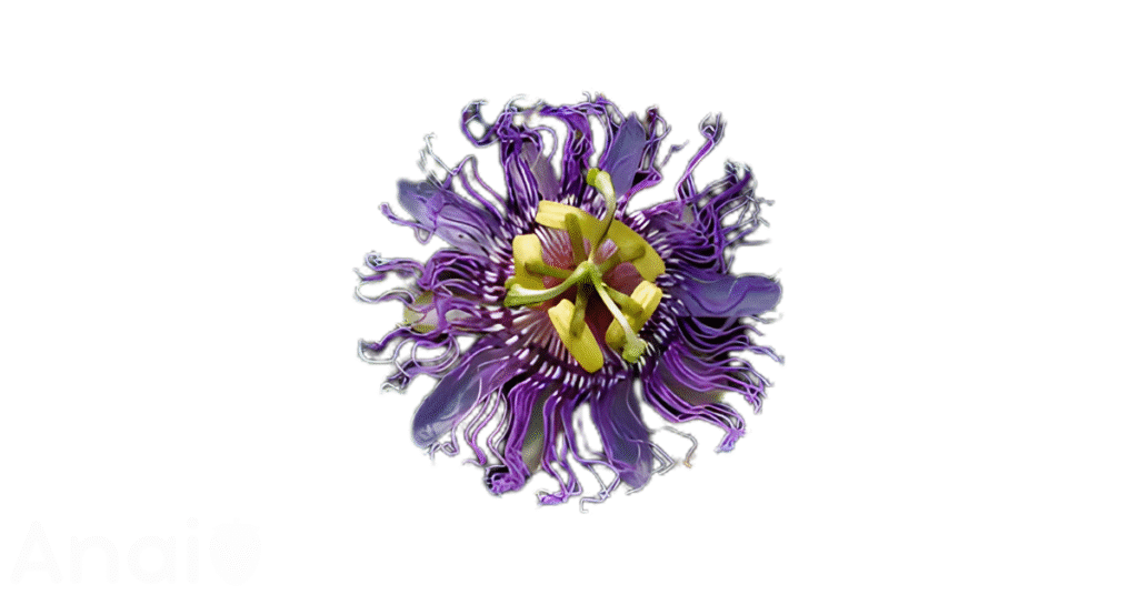 A close-up picture of passionflower related to passionflower nutrition facts, in white background.