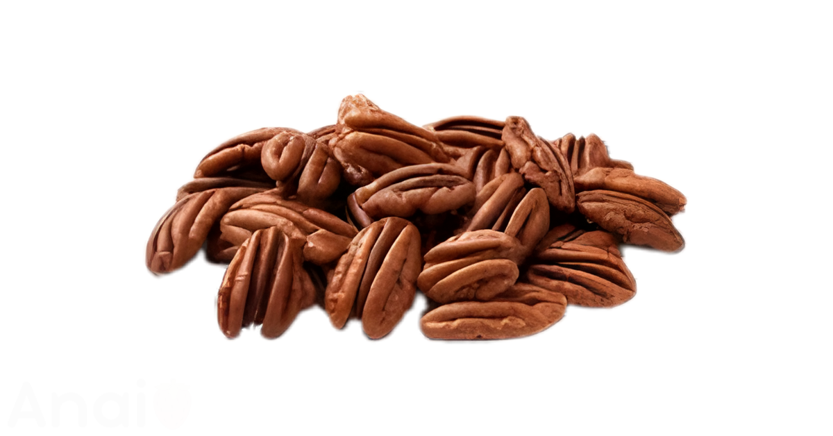 A close-up picture of pecans related to pecan nutrition facts, in white background.