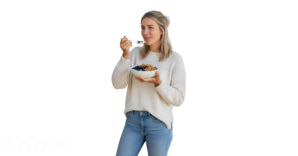 A person eating yogurt for weight loss.