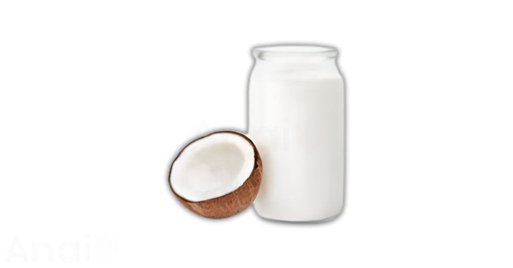 A close-up picture of coconut milk related to coconut milk nutrition facts, in white background.