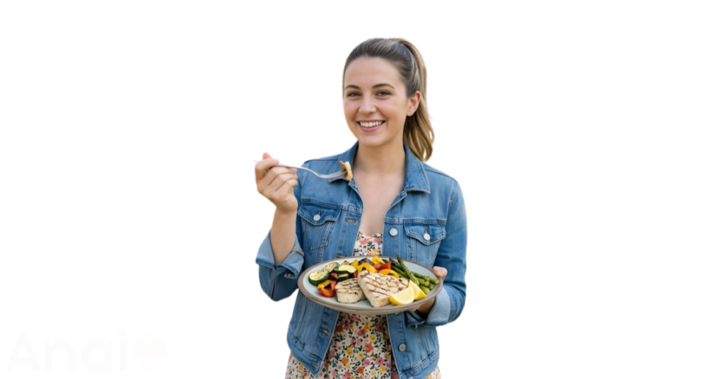 A person eating swordfish for weight loss.